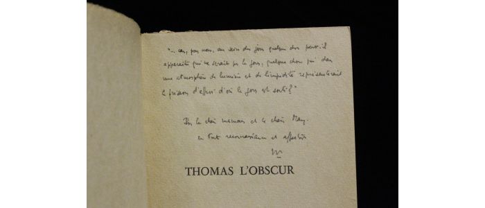 BLANCHOT : Thomas l'obscur - Autographe, Edition Originale - Edition-Originale.com