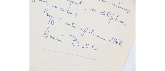 BOSCO : Lettre autographe signée adressée à ses amis Raillard à propos du baptême de leur fils et dont l'écrivain est le parrain - Autographe, Edition Originale - Edition-Originale.com