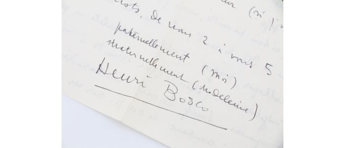 BOSCO : Lettre autographe signée adressée à son ami Georges Raillard :  