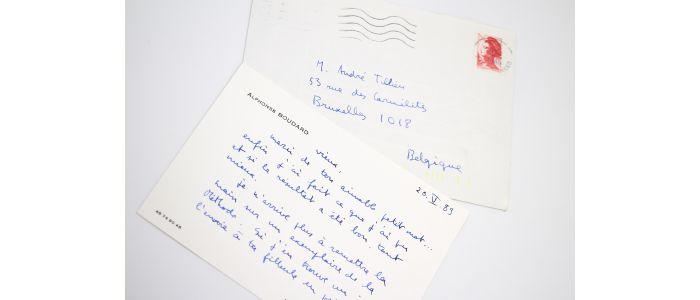 BOUDARD : Bristol manuscrit adressé à son grand ami le journaliste bruxellois, grand ami et biographe de Georges Brassens, André Tillieu - Autographe, Edition Originale - Edition-Originale.com