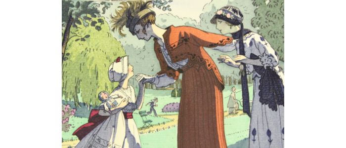 LANVIN : Au Pré Catelan - Robes de fillettes et tailleurs de Jeanne Lanvin. (La Gazette du Bon ton, n°6. Juin 1914  - Planche 55: ) - Prima edizione - Edition-Originale.com