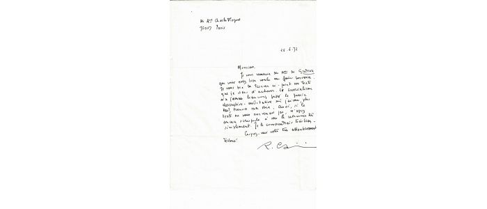 CAILLOIS : Lettre autographe signée adressée à Arnost Budik - Autographe, Edition Originale - Edition-Originale.com