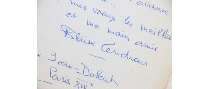 CENDRARS : Lettre autographe signée à Luc Estang le remerciant pour l'envoi de ses derniers ouvrages : 