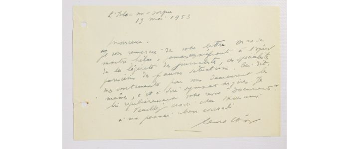 CHAR : Lettre autographe signée de René Char à René Wintzen - Signed book, First edition - Edition-Originale.com
