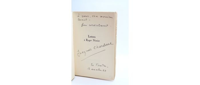 CHARDONNE : Lettres à Roger Nimier - Signed book, First edition - Edition-Originale.com