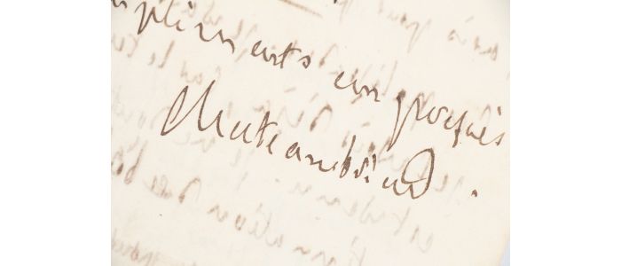 CHATEAUBRIAND : Lettre autographe signée au mari d'Atala, filleule de Chateaubriand : 