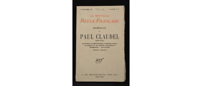 COLLECTIF : Hommage à Paul Claudel 1868-1955 - In la Nrf N°33 de la 3ème année - Erste Ausgabe - Edition-Originale.com