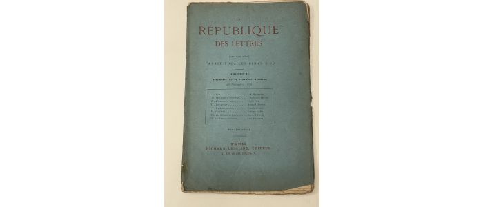 COLLECTIF : La République des Lettres. Deuxième Série. Volume II. Neuvième Livraison. 26 novembre 1876 - First edition - Edition-Originale.com