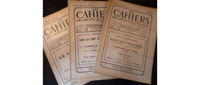 COLLECTIF : Les Cahiers des Droits de l'Homme. 34e année - du n°15 du 20 mai 1934 au n°33 du 30 décembre 1934 - First edition - Edition-Originale.com