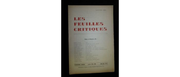 COLLECTIF : Les Feuilles critiques N°20 de la troisième année - Erste Ausgabe - Edition-Originale.com