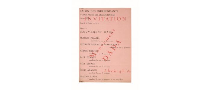 DADA : Affiche-programme DADA - Salon des Indépendants, Grand Palais des Champs-Elysées, 5 février [1920] - Edition Originale - Edition-Originale.com