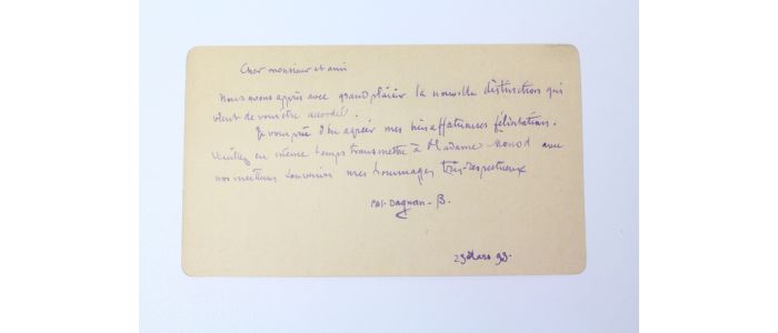 DAGNAN-BOUVERET : Carte autographe signée au peintre Lucien Hector Monod - Autographe, Edition Originale - Edition-Originale.com