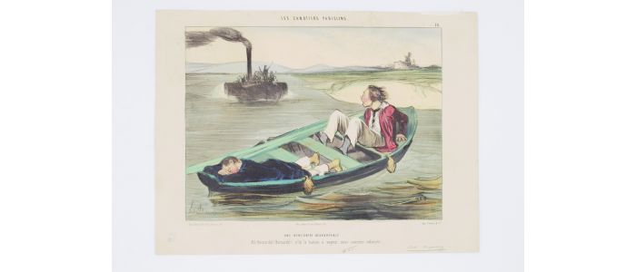 DAUMIER : Lithographie originale en couleurs - Les canotiers Parisiens - 