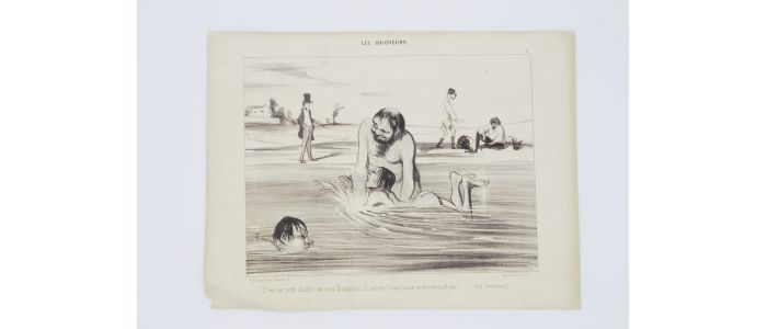 DAUMIER : Lithographie originale en noir et blanc - Les baigneurs - 