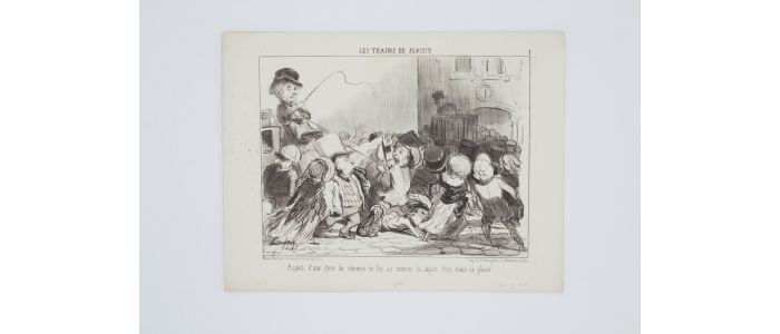 DAUMIER : Lithographie originale en noir et blanc - Les trains de plaisir - 