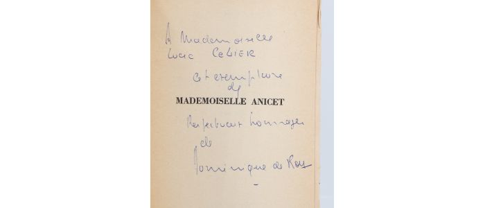 DE ROUX : Mademoiselle Anicet - Autographe, Edition Originale - Edition-Originale.com