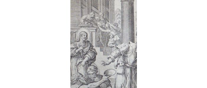 Esurivi enim et dedistis mihi manducare. (Matt. 25.35.). Gravure originale du XVIIe siècle - Erste Ausgabe - Edition-Originale.com