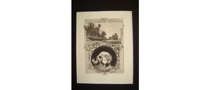 La Fontaine, fables, Le rat et l'éléphant. Gravure originale à l'Eau Forte sur papier Vergé - First edition - Edition-Originale.com