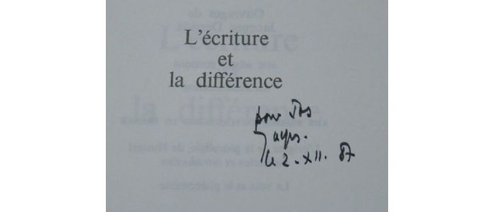 DERRIDA : L'écriture et la différence - Signiert - Edition-Originale.com