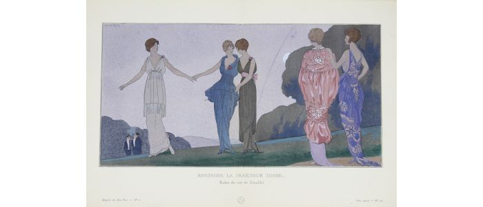DOEUILLET : Rentrons, la fraîcheur tombe... Robes du soir de Doeuillet (pl.60, La Gazette du Bon ton, 1914 n°6) - Edition Originale - Edition-Originale.com