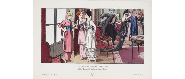 DOUCET : On aurait pu nous inviter aussi... Robes d'après-midi et robe du soir de Doucet (pl.61, La Gazette du Bon ton, 1914 n°6) - Prima edizione - Edition-Originale.com