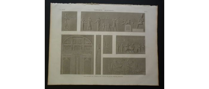 DESCRIPTION DE L'EGYPTE.  Thèbes. Memnomium. Bas-reliefs du temple de l'ouest et d'une grotte voisine. (ANTIQUITES, volume II, planche 35) - Erste Ausgabe - Edition-Originale.com