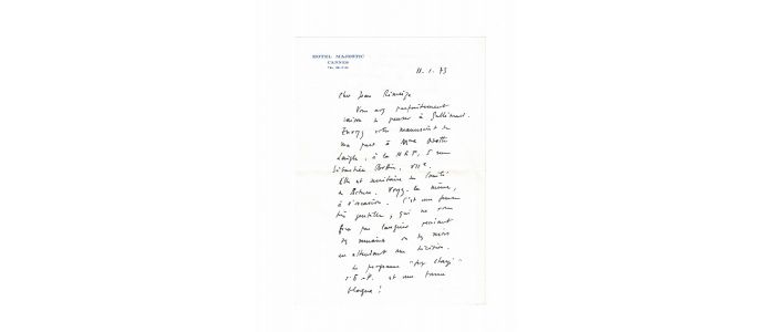 DUTOURD : Lettre autographe datée, signée et adressée à Jean Rimeize - Autographe, Edition Originale - Edition-Originale.com