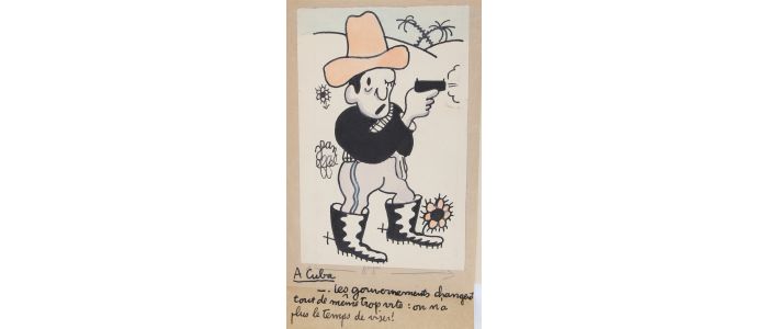 EFFEL : Lettre autographe signée adressée à son ami Carlo Rim lui présentant ses voeux pour l'année 1934 et enrichie d'un humoristique dessin original légendé représentant un guérillero cubain tirant au pistolet - Libro autografato, Prima edizione - Edition-Originale.com