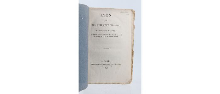 FABVIER : Lyon en mille huit cent dix-sept - Edition Originale - Edition-Originale.com