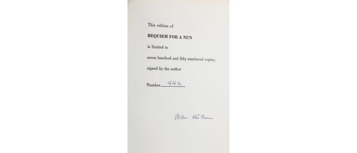 FAULKNER : Requiem for a Nun [Requiem pour une nonne] - Signed book, First edition - Edition-Originale.com