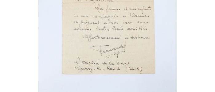 FERNANDEL : Lettre autographe signée à son grand ami le metteur en scène Carlo Rim - Autographe, Edition Originale - Edition-Originale.com