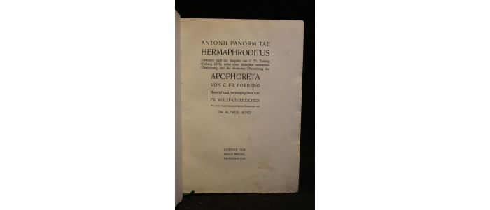 FORBERG : Antonii panormitae hermaphroditus - Edition-Originale.com