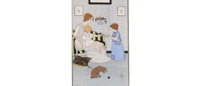 Costumes parisiens. Robe de petite fille en crêpe de chine bleu fleuri (pl.137, Journal des Dames et des Modes, 1914 n°61) - First edition - Edition-Originale.com