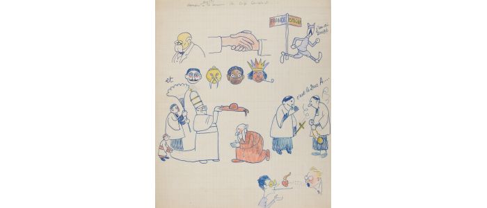 GASSIER : Humoristique dessin original, sous forme de rébus, réalisé à l'aide de plusieurs crayons de couleurs et adressé à son ami Carlo Rim - Autographe, Edition Originale - Edition-Originale.com