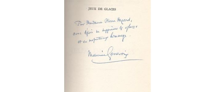 GENEVOIX : Jeux de glaces - Libro autografato, Prima edizione - Edition-Originale.com
