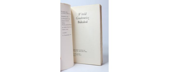 GOMBROWICZ : Bakakaï - Prima edizione - Edition-Originale.com