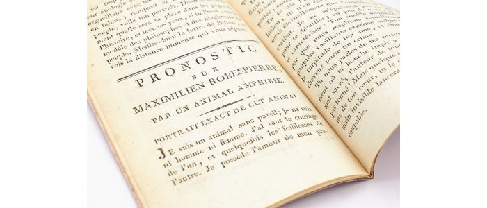 GOUGES : Pronostic sur Maximilien Robespierre par un animal amphibie. Portraict exact de cet animal. [précédé de] Réponse à la justification de Maximilien Robespierre adressée à Jérôme Pétion par Olympe de Gouges. - Edition Originale - Edition-Originale.com