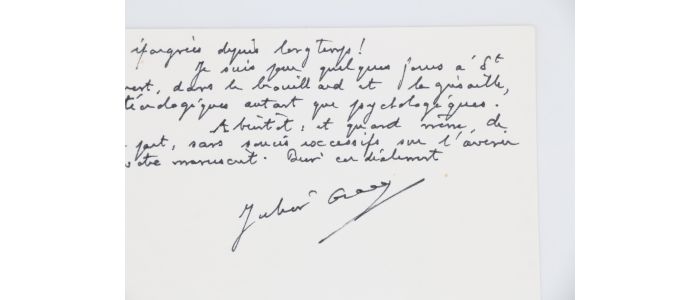 GRACQ : Bristol autographe signé de Julien Gracq adressée à son proche ami et monographe Ariel Denis : 