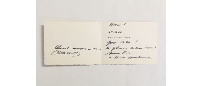 HARTUNG : Carte de voeux adressée à Georges et Alice Raillard pour l'année 1970 signée et par Hans Hartung et Anna-Eva Bergman  - Signed book, First edition - Edition-Originale.com