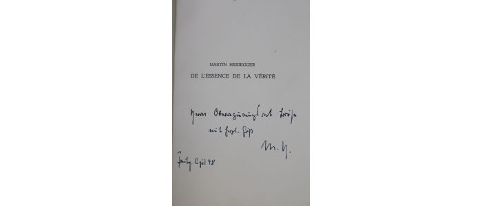 HEIDEGGER : De l'essence de la vérité - Libro autografato, Prima edizione - Edition-Originale.com