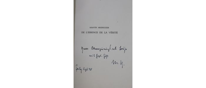 HEIDEGGER : De l'essence de la vérité - Signed book, First edition - Edition-Originale.com