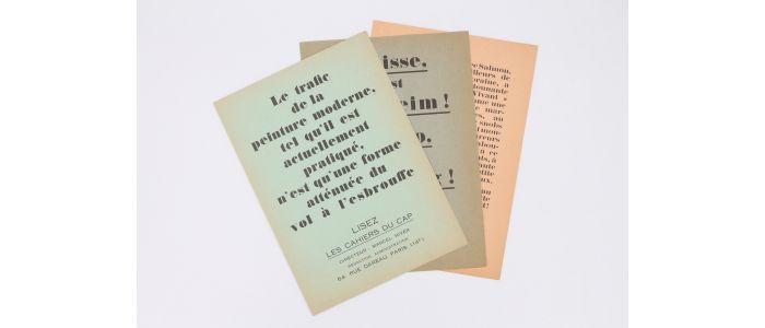 HIVER : Trois tracts publicitaires pour les Cahiers du Cap, revue de critique artistique antisémite et anti-moderne: 