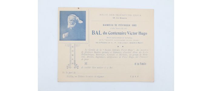 HUGO : Carton d'invitation au bal du centenaire de Victor Hugo - First edition - Edition-Originale.com