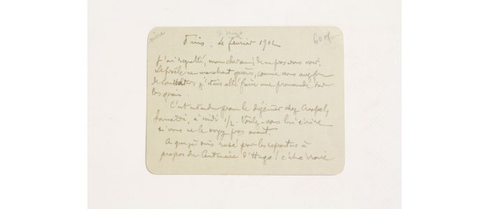 HUYSMANS : Carte autographe signée « Ce que je suis rasé par les reporters à propos du centenaire d'Hugo ! » - Signiert, Erste Ausgabe - Edition-Originale.com