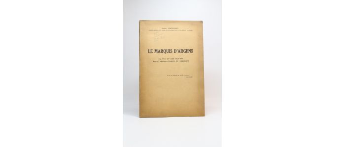 JOHNSTON : Le marquis d'Argens. Sa vie et ses oeuvres, essai biographique et critique - First edition - Edition-Originale.com