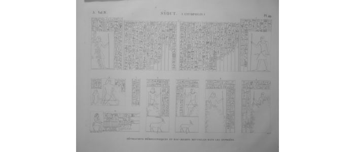 DESCRIPTION DE L'EGYPTE.  Syout (Lycopolis). Décorations hiéroglyphiques et bas-reliefs recueillis dans les hypogées. (ANTIQUITES, volume IV, planche 49) - First edition - Edition-Originale.com