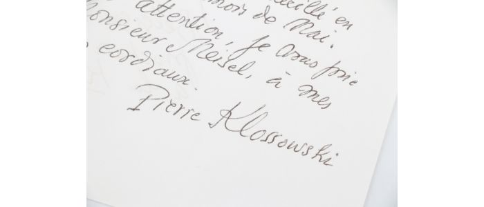 KLOSSOWSKI : Lettre autographe datée et signée concernant sa peinture et ses livres : 