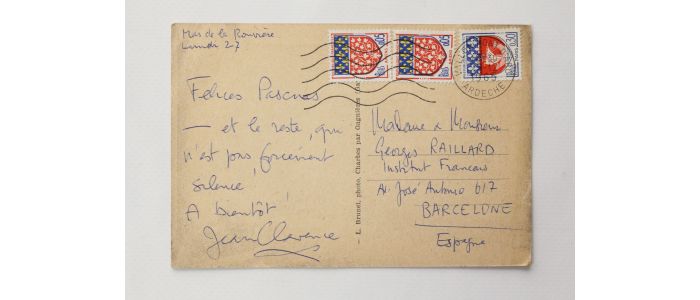 LAMBERT : Carte postale autographe signée adressée à Georges Raillard - Signiert, Erste Ausgabe - Edition-Originale.com