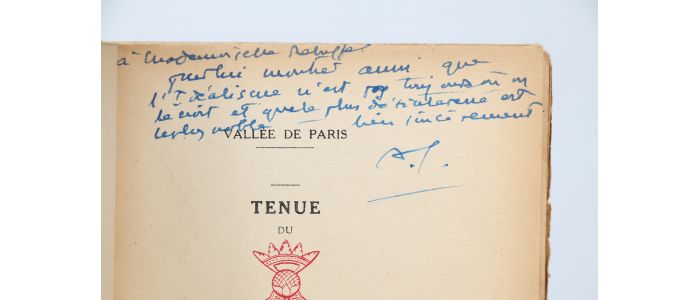 LEBEY : Vallée de Paris - Grand chapitre - Tenue du 16 Septembre 1924 - Discours du F:.André Lebey - Signed book, First edition - Edition-Originale.com