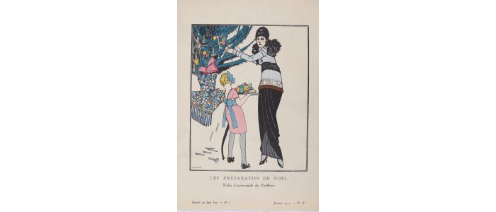 Les Préparatifs de Noël. Robe d'après-midi de Redfern (pl.4, La Gazette du Bon ton, 1914 n°1) - Prima edizione - Edition-Originale.com